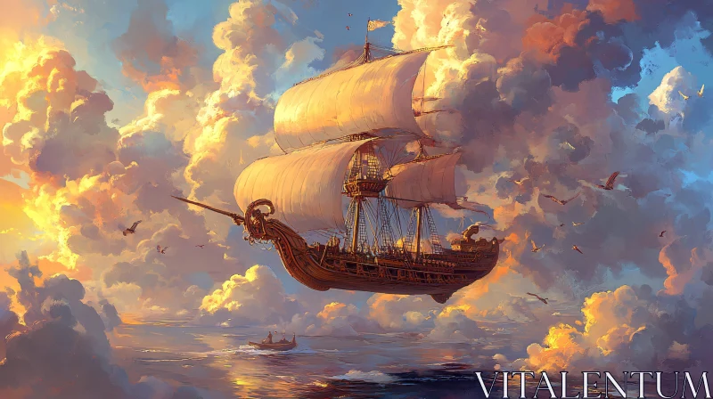 AI ART Majestic Floating Ship Under Sunset