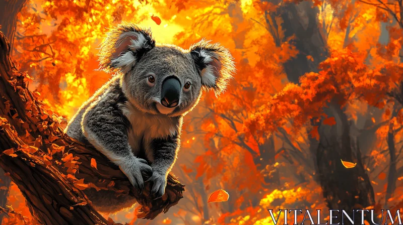 Koala Amidst Orange Leaves AI Image