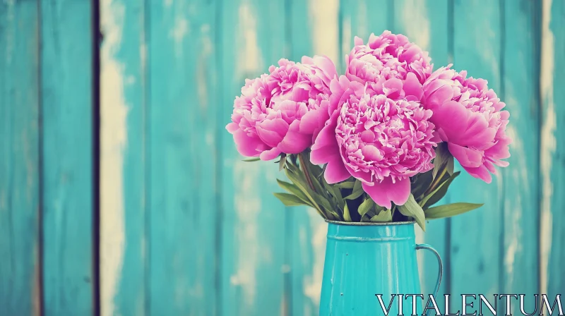 Rustic Peony Bouquet in Vibrant Vase AI Image