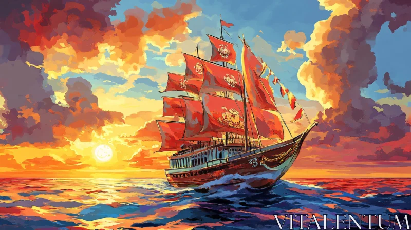 Ocean Voyage at Sunset AI Image