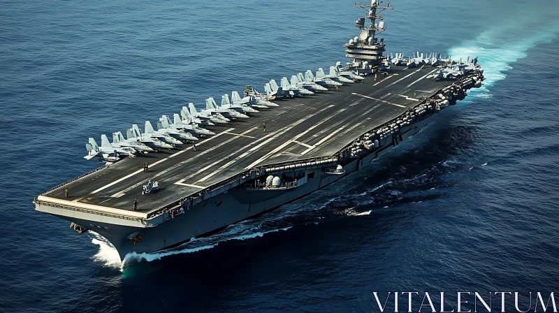 Navy Aircraft Carrier with Fighter Jets at Sea AI Image