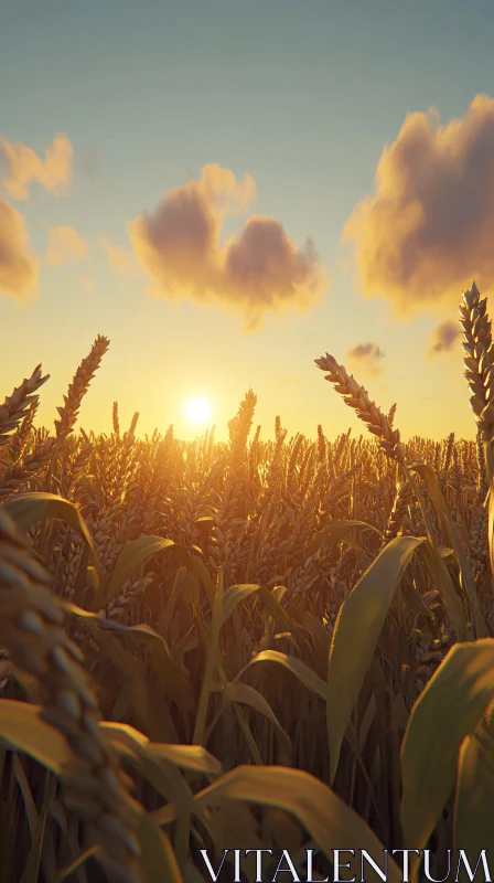 Sunset Over Wheat Field AI Image