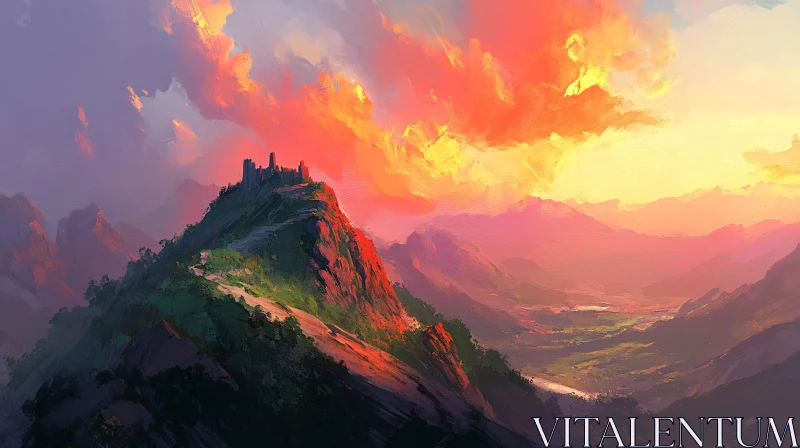 AI ART Colorful Sunset Over Mountain Peak