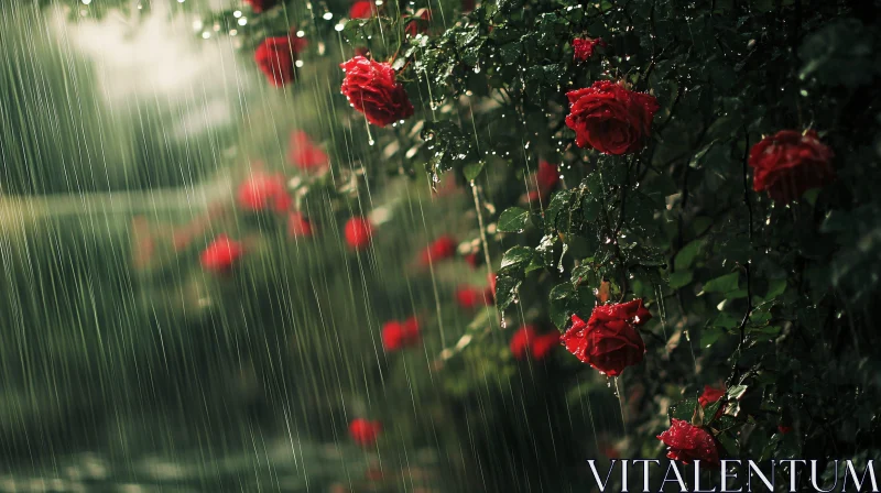 Red Roses Under Rainfall AI Image