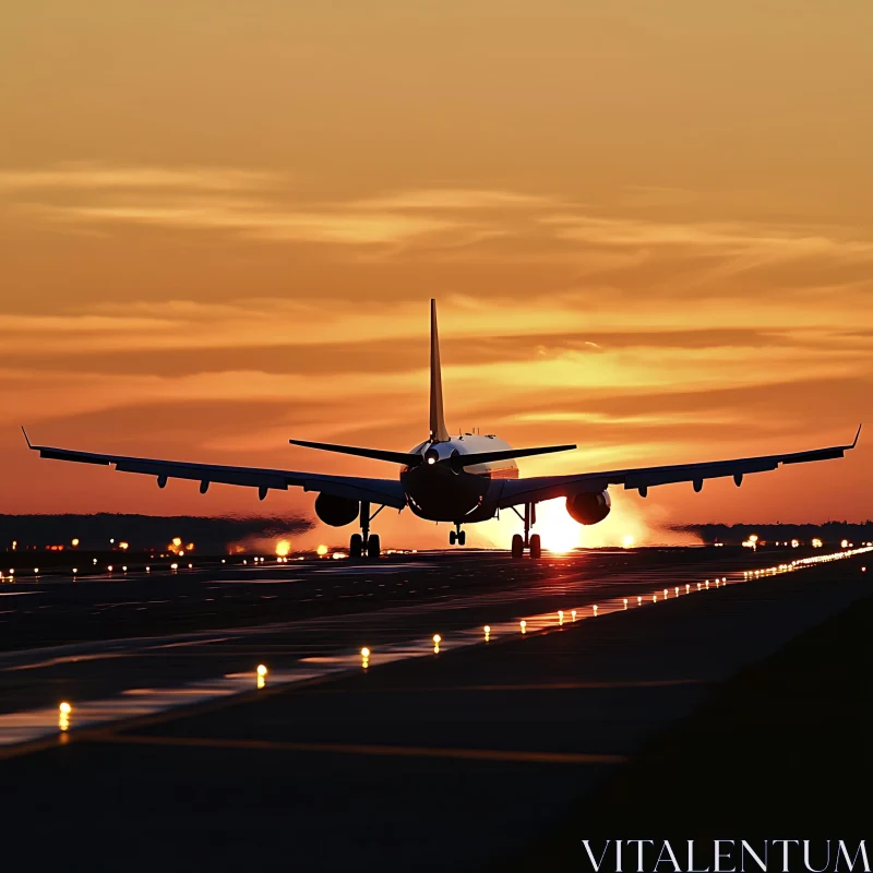 Airplane Sunset Landing AI Image