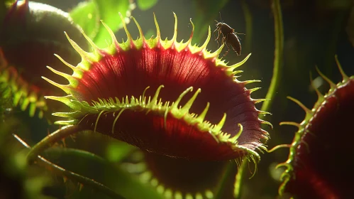 Macro View of Carnivorous Plant in Action