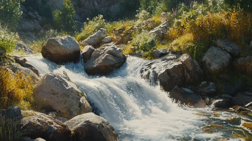 Peaceful River Flow Over Rocks