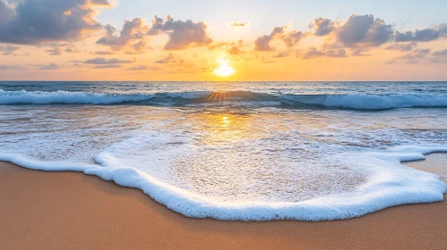 Golden Hour Beach Sunset with Waves