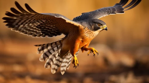 Falcon In Flight Over Desert - A Study in Orange and Gray