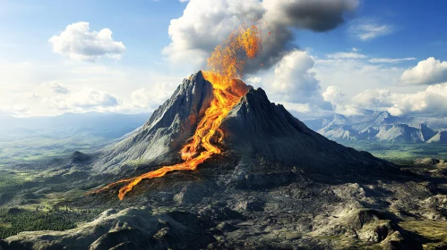 Dramatic Eruption with Molten Lava and Scenic View