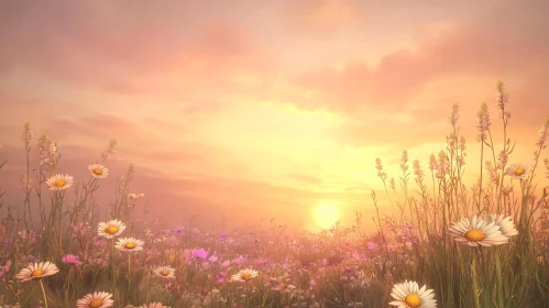 Golden Hour in a Flower Field