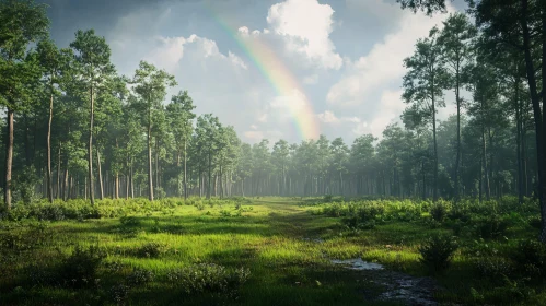 Rainbow Over Forest Meadow