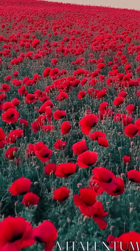 Expansive Red Poppy Flower Field AI Image