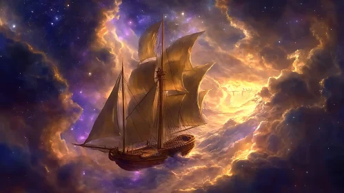 Fantasy Cloud-Sailing Ship Artwork