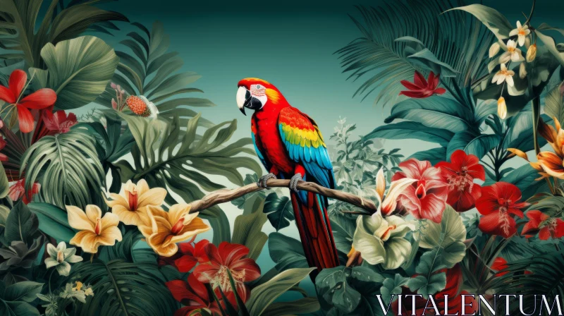 Colorful Parrot Amidst Jungle's Mystery: A Nature-Inspired Art Piece AI Image