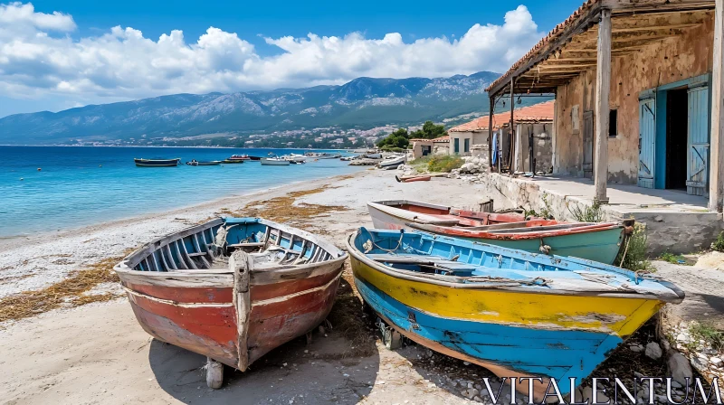 Rustic Boats by the Shoreline AI Image