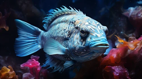 Realistic Underwater Scene with Detailed Blue Fish