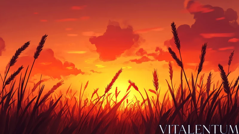 AI ART Sunset Over Wheat Field