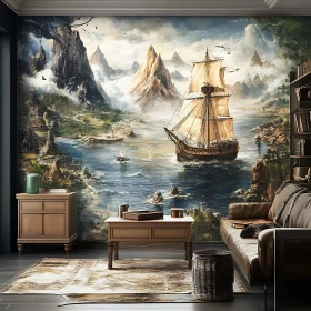 Living Room Decor: Ship Wall Mural