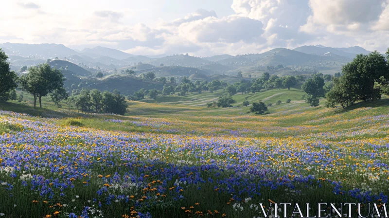 AI ART Colorful Spring Meadow with Rolling Hills