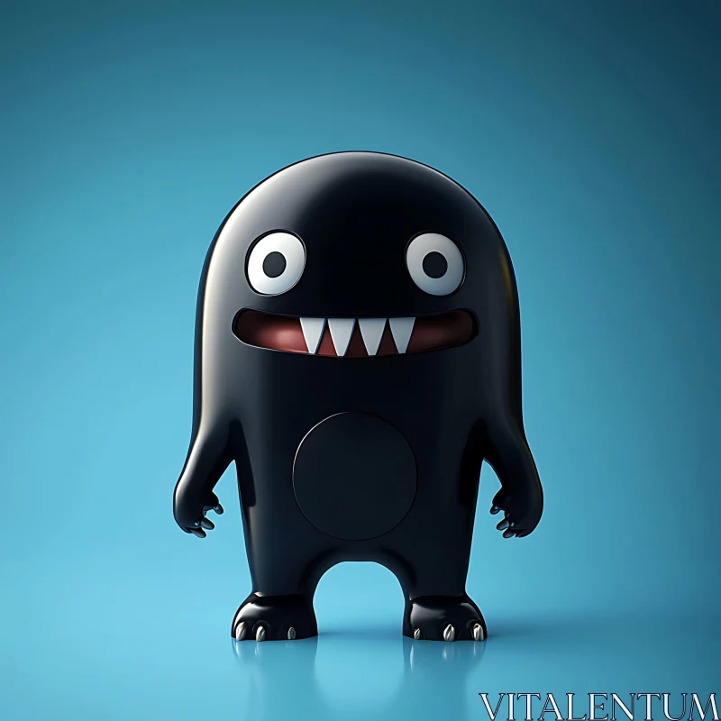 Cute Cartoon Monster with Large Eyes and Sharp Teeth AI Image