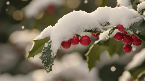 Winter Scene: Snow-Capped Branch with Berries