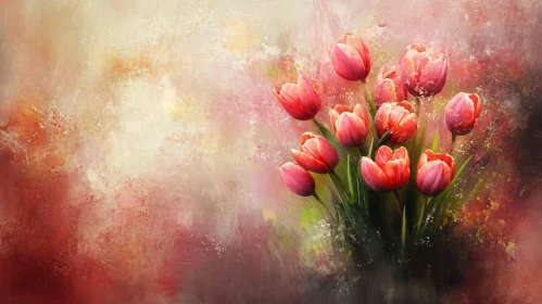 Vibrant Red Tulips in Dreamy Abstract Composition