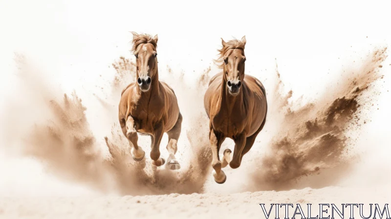 Energetic Brown Horses Galloping: Award-Winning Photography AI Image