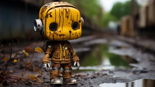 Yellow Robot Amid Urban Decay: A Forestpunk Marvel