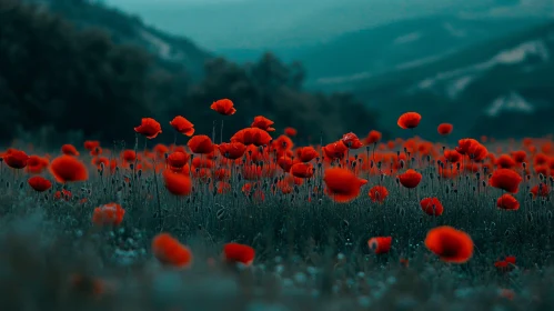 Serene Landscape of Poppies and Hills