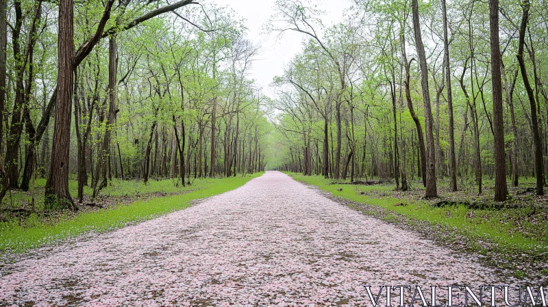 Serene Cherry Blossom Forest Trail AI Image