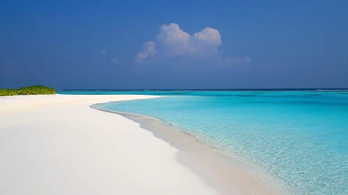 Idyllic Beach Scene with White Sand and Blue Ocean