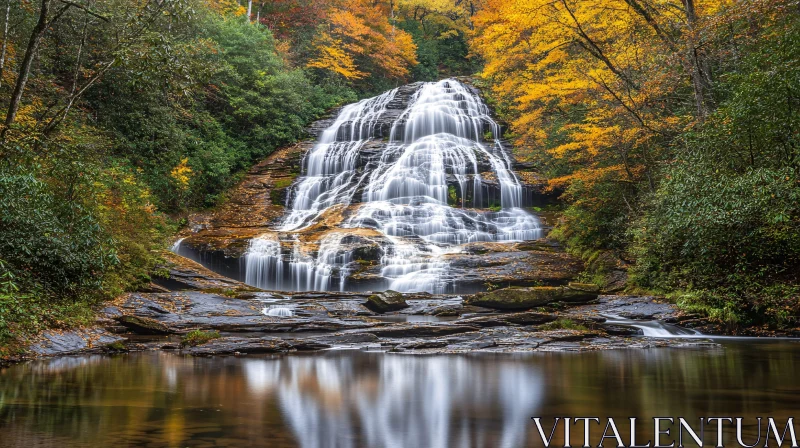 AI ART Serene Waterfall Amidst Autumn Foliage