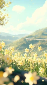 Picturesque Spring Landscape with Daffodils