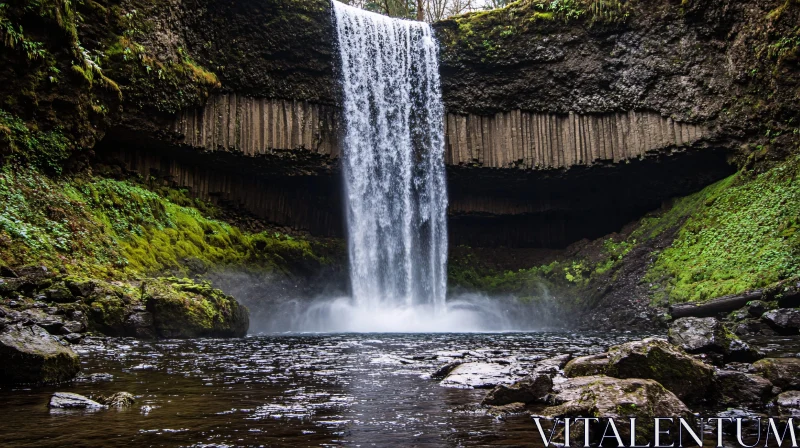 AI ART Cascading Waterfall Amidst Lush Greenery