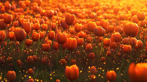 Glowing Field of Orange Tulips