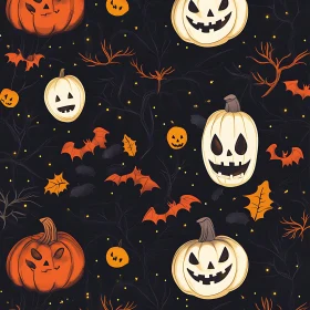 Spooky Halloween Pattern with Pumpkins and Bats