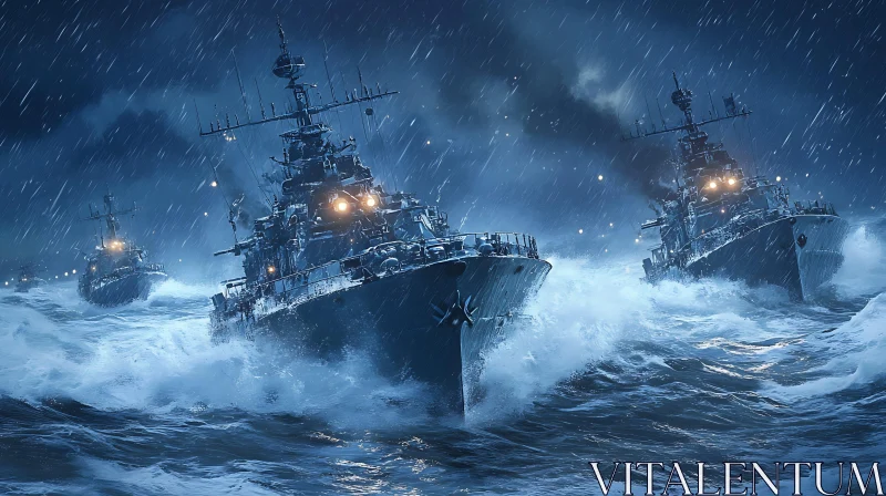 Stormy Seas with Warships AI Image