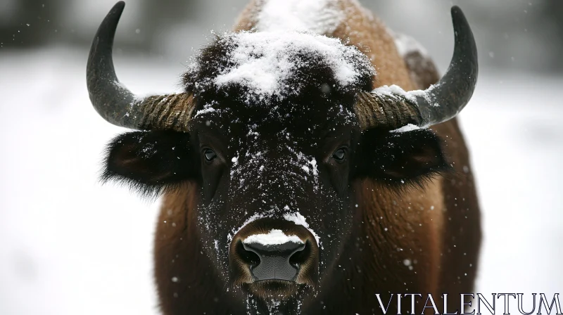 Snow-Covered Bull in Winter Landscape AI Image