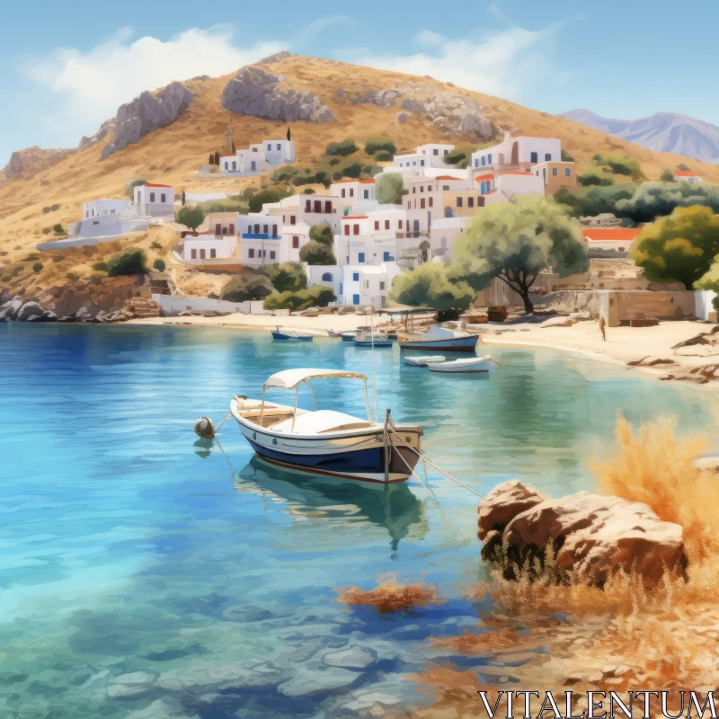Charming Greek Harbor: Idyllic Rural Scenery AI Image
