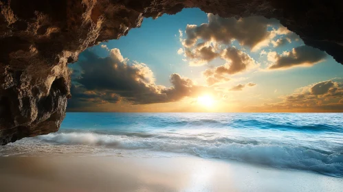 Ocean Sunset from Within a Cave