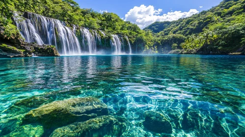 Mesmerizing Waterfall and Pristine Lake in a Forest Setting