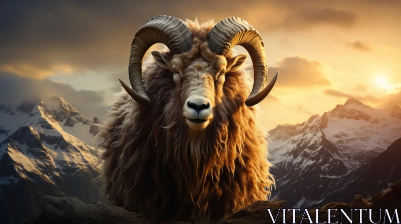 Mountain Goat in Majestic Mountain Landscape AI Image