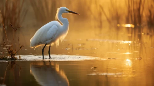 White Bird in Water at Sunrise - A Poetic Display of Nature