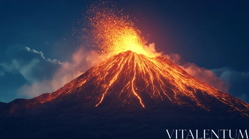 Fiery Volcano with Molten Lava AI Image