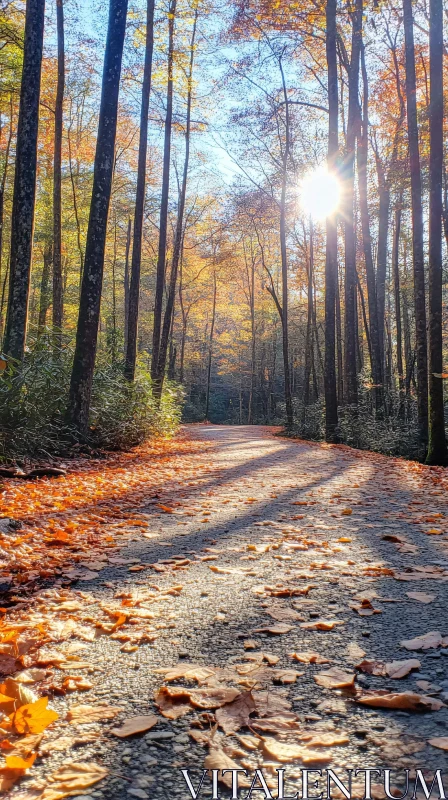 AI ART Autumn Forest Pathway in Golden Light