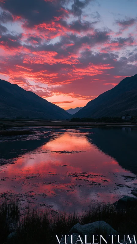 Mesmerizing Lake Sunset with Mountain Views AI Image