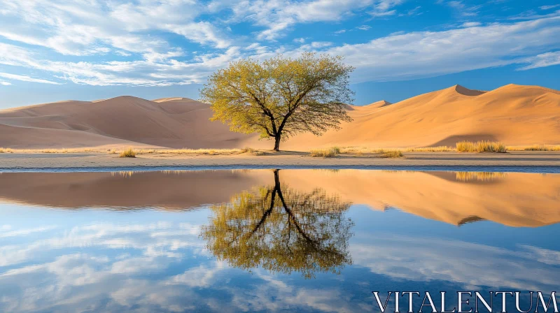 AI ART Lone Tree and Dunes Reflection