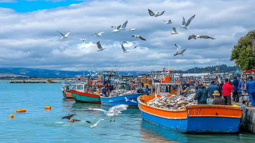 Lively Harbor Scene with Fishing Activities