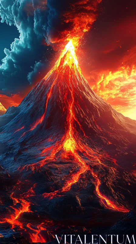 AI ART Mountains Ablaze: A Volcano Erupts with Lava